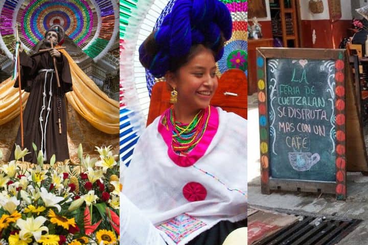 1. (De izquierda a derecha) San Francisco de Asís, Reina del Huipil 2013 Feria del Café 2011 . Foto  - Adobe Stock, Cuetzalan (Facebook) y Puebla Noticias en Sicom (YouTube)