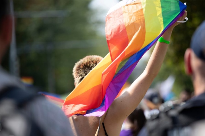 2. Persona alzando la bandera LGBT+. Foto - InformaBTL (Airbnb)