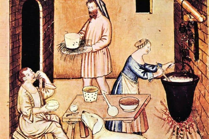 1. Ilustración de producción de queso en la segunda mitad del siglo XIV. Foto - Alamy