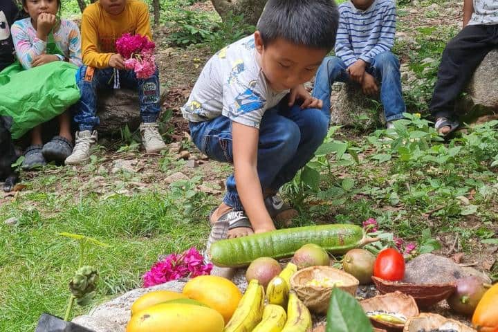 EXTRA. Niño con cosecha durante el día de la Madre Tierra. Foto - Ecoturismo Comunitario Santa (Facebook)