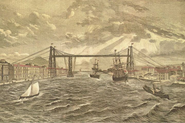 2. Antiguo dibujo del Puente de Vizcaya. Foto - Puente Colgante