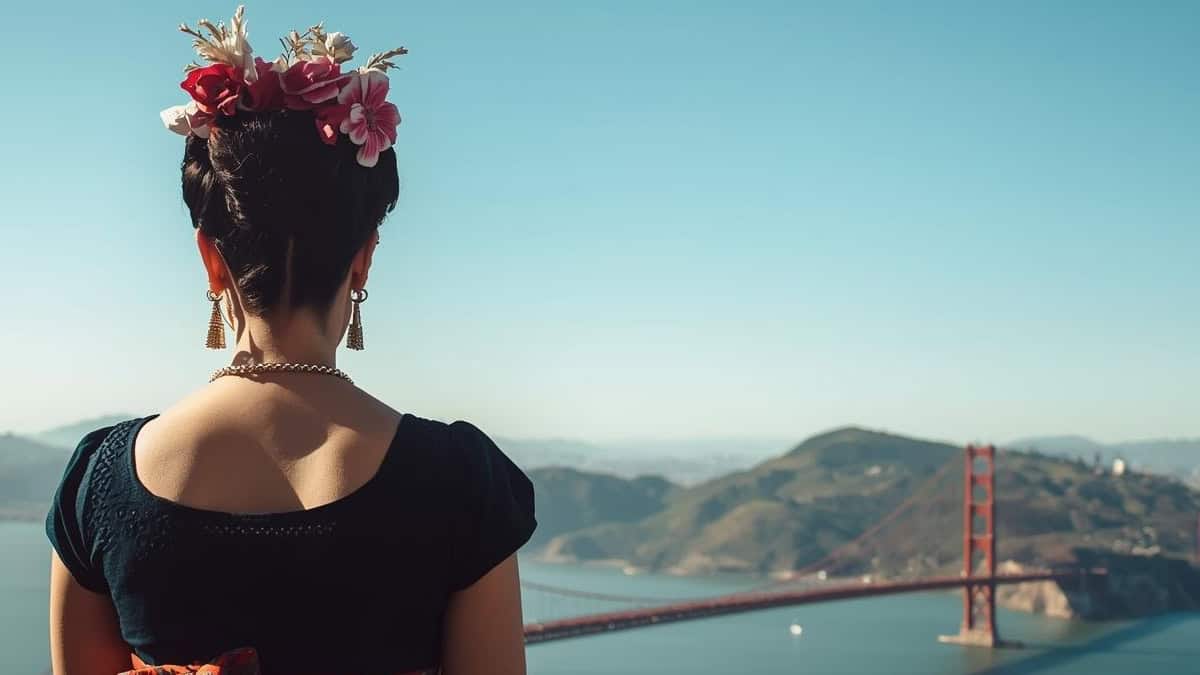 Frida Kahalo viendo el golden gate