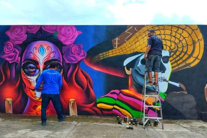 5. Mural de Día de Muertos en el Panteón Hidalgo en Tepic. Foto - PS Medios (Facebook)