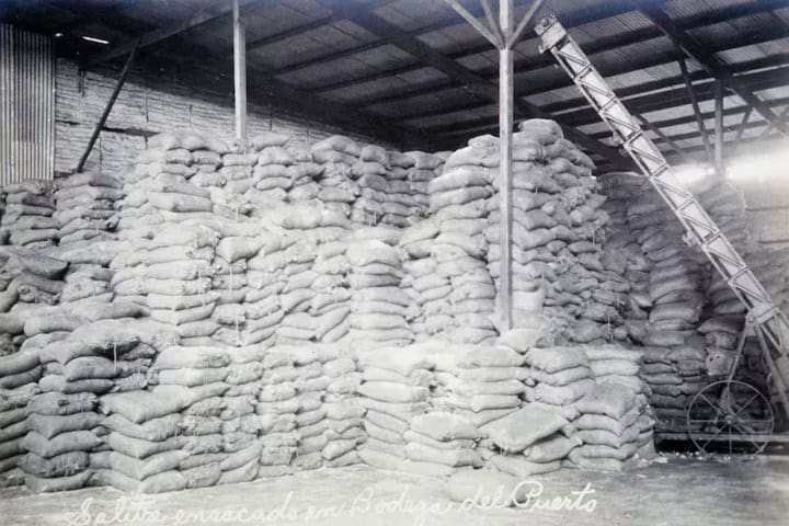 5. Salitre en costales, lsito para su distribución. Foto - La Tercera