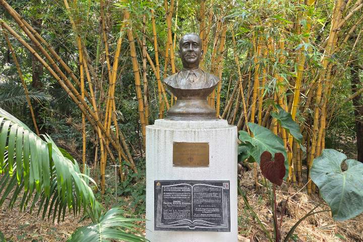 Estatuilla del Dr. Faustino Miranda en el Jardín Botánico. Foto - Manuel Molina.