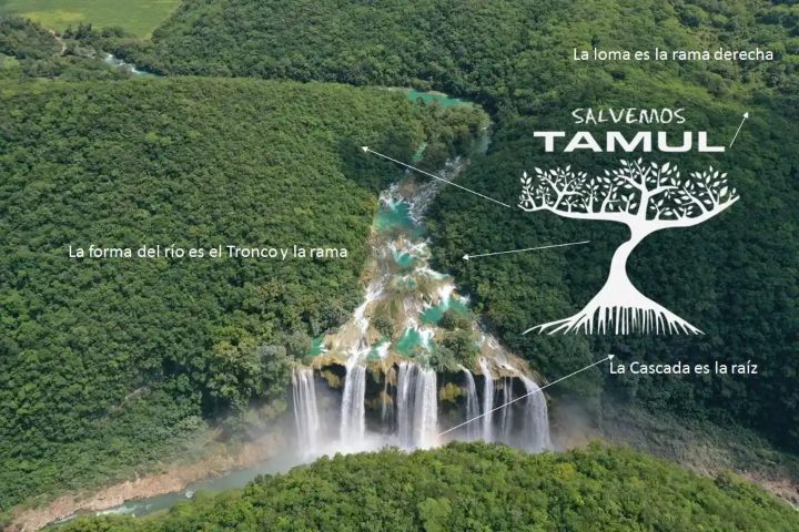 7. Esquema de comparación entre la Cascada de Tamul y el logotipo Salvemos Tamul. Foto - Archivo Huasteca Adventure