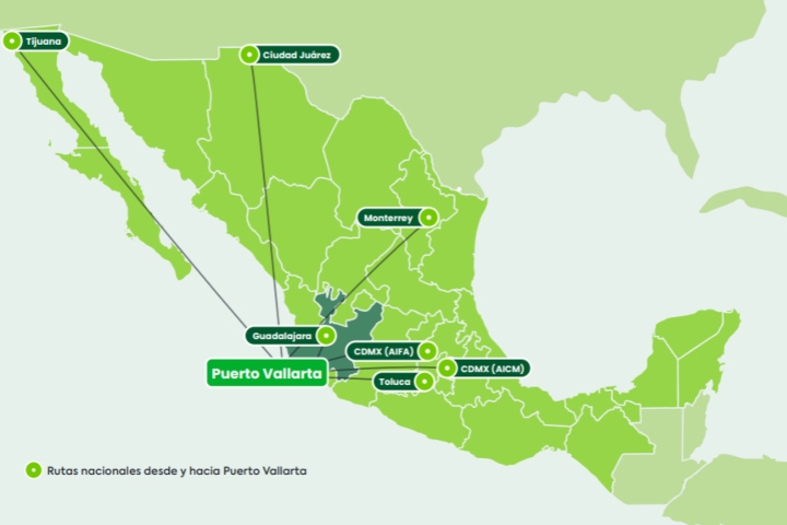 1. Rutas de Viva desde y hacia Puerto Vallarta. Foto - Archivo Viva