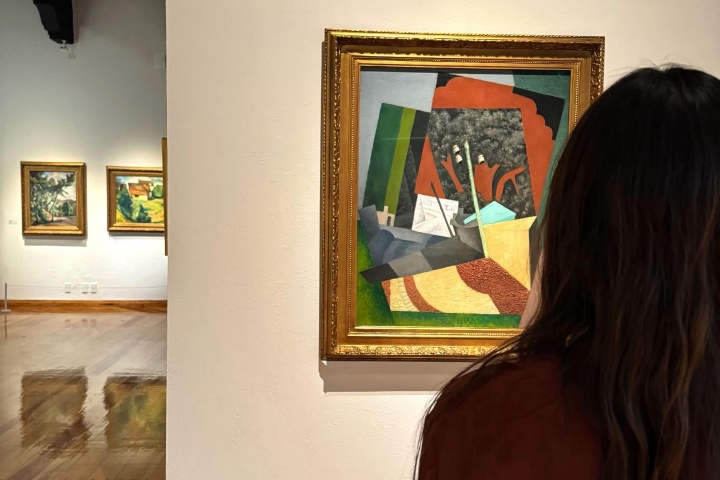 7. Visitante mirando obra _El Poste del Telégrafo_ (1916) de Diego Rivera. Foto - @elolmedomx (Instagram)