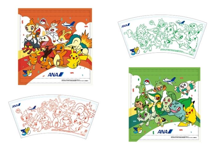4. Diseño de reposacabezas y vasos del 30.° Aniversario de Pokémon con ANA. Foto - Archivo ANA